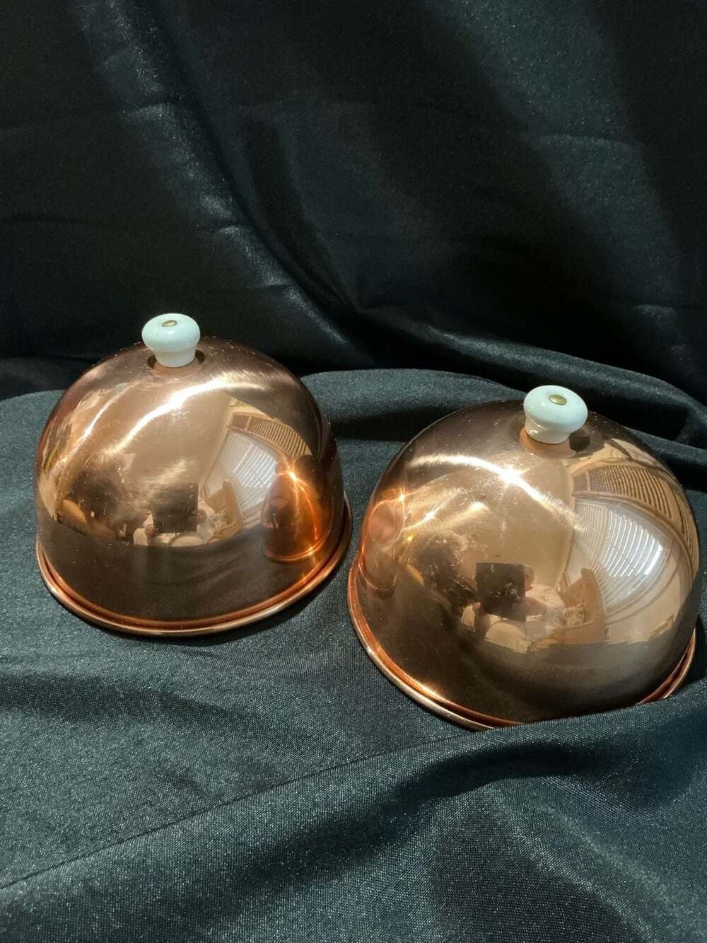 Vintage Copper Dome Set With White Ceramic Knobs